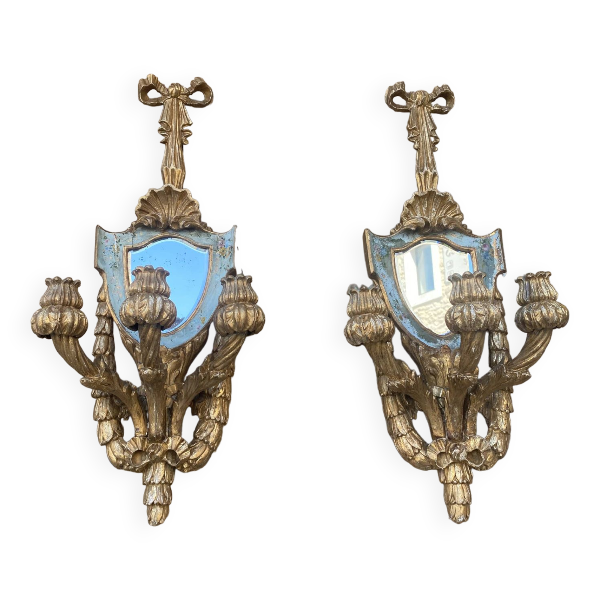 Pair of carved wood sconces