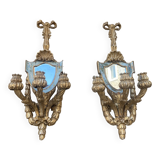 Pair of carved wood sconces