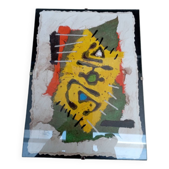 Contemporary painting Moroccan artist Waddi Jaddioui painting signed and this time under glass and colored