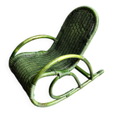 Children's rocking chair in woven wicker and green rattan