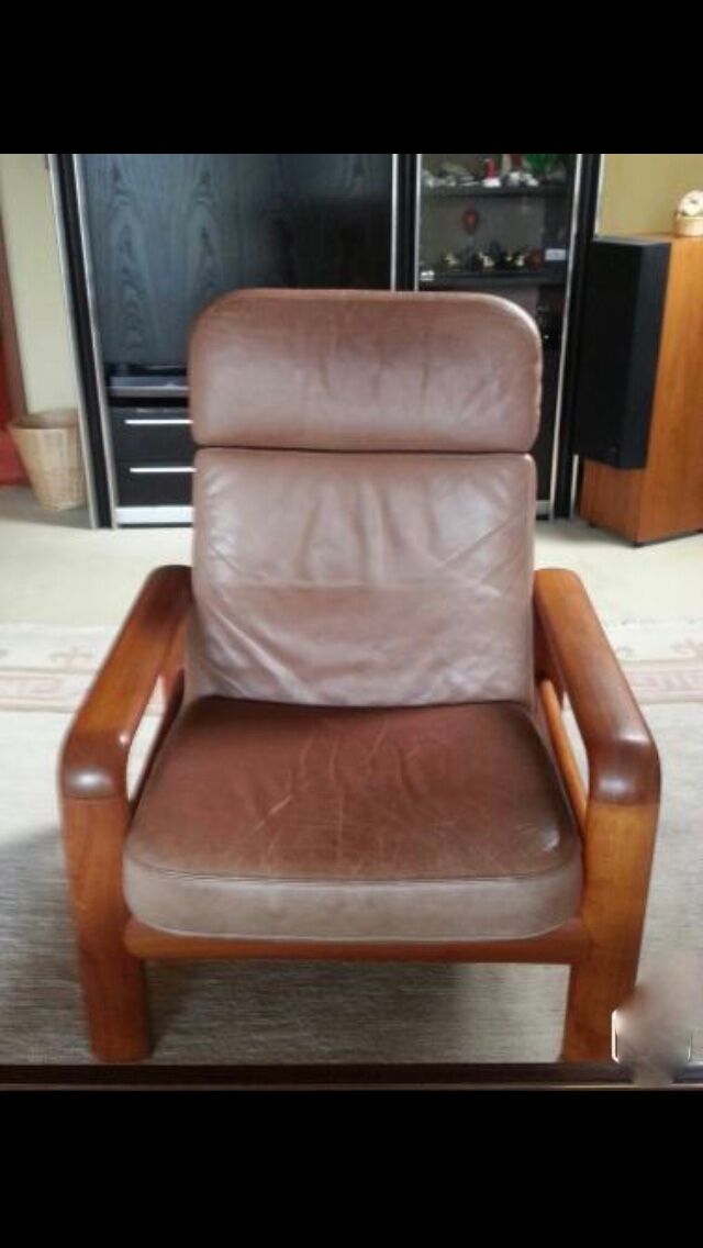 Chair Danish vintage leather and teak by Dyrlund