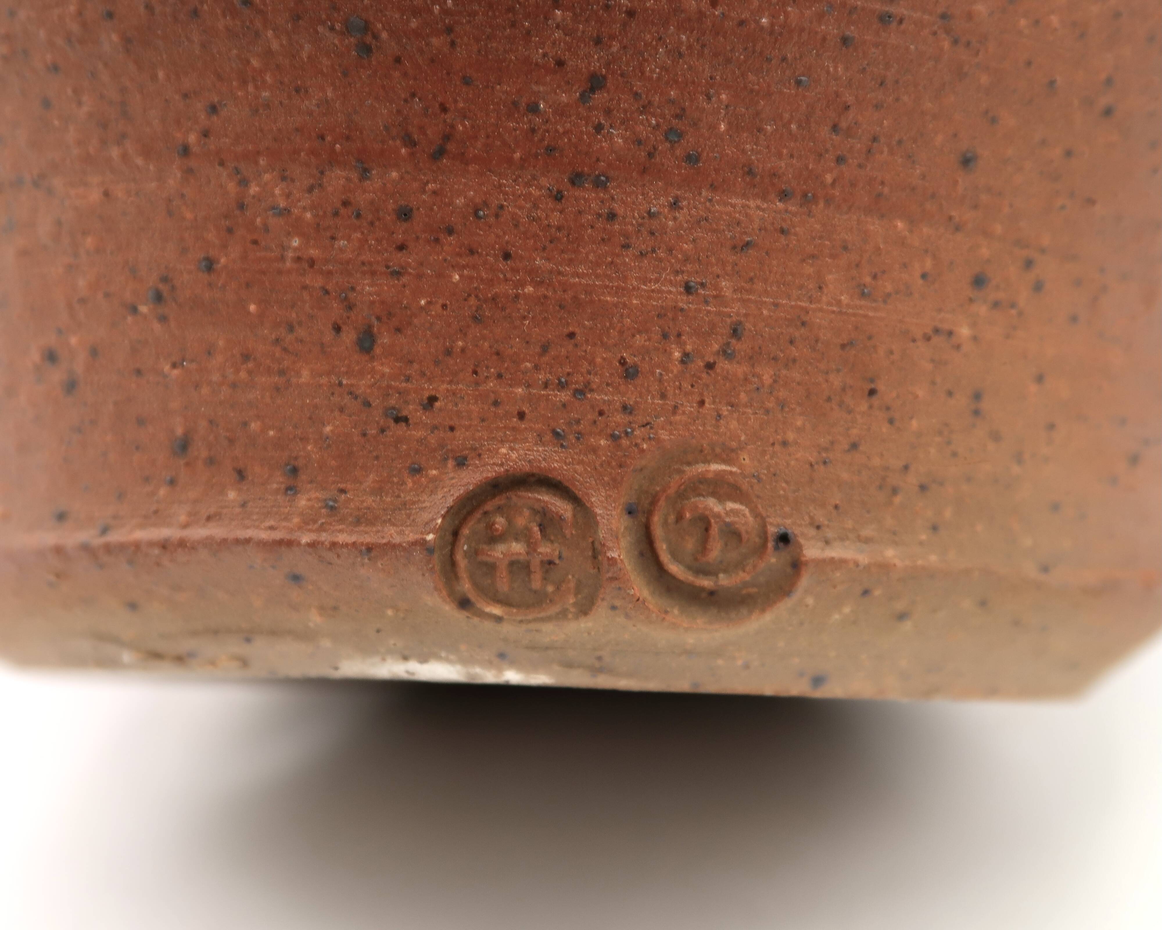 Impressive ceramic candlestick lantern, 1970s stoneware.