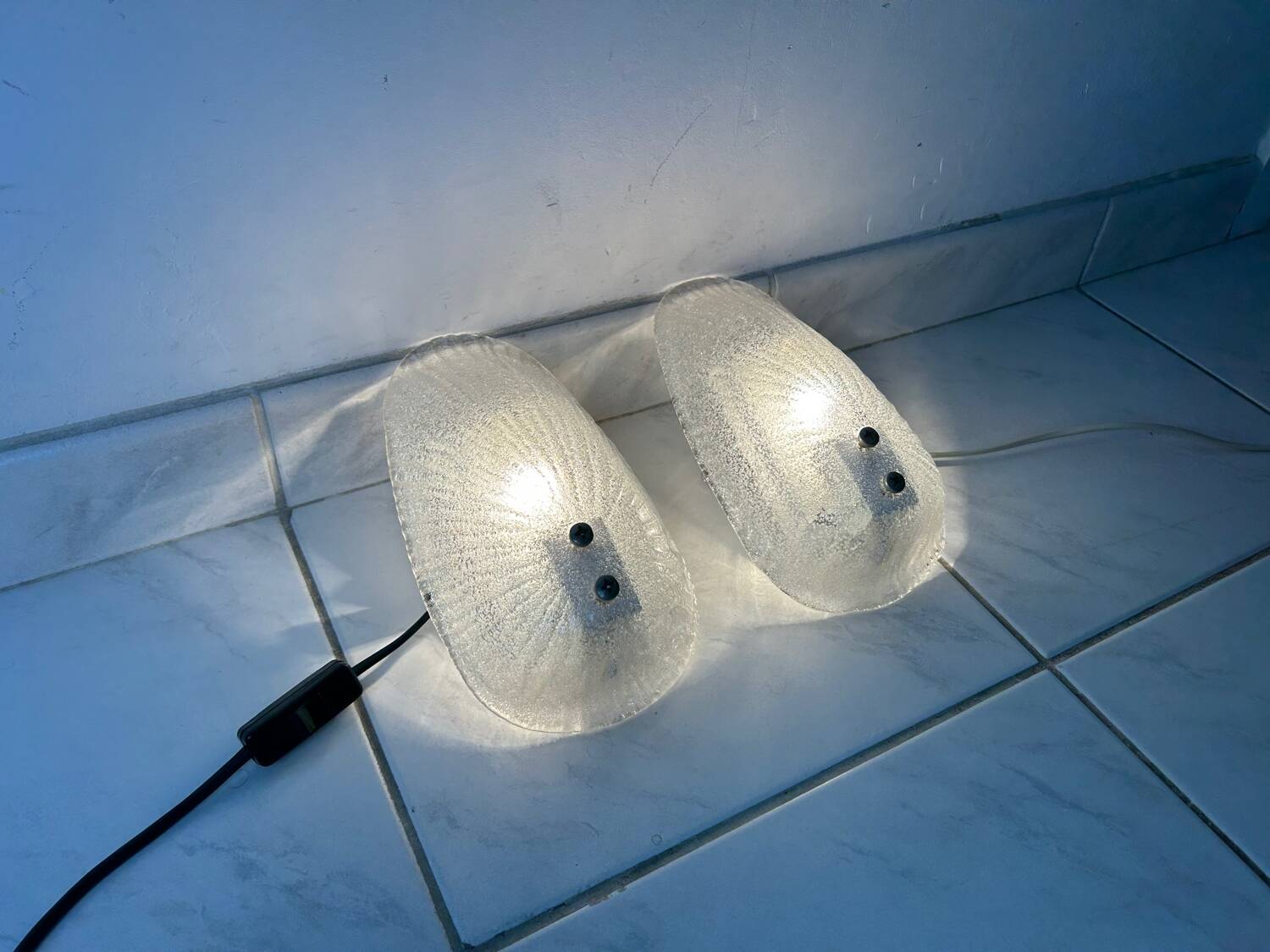 Set of two vintage Italian glass wall lamps