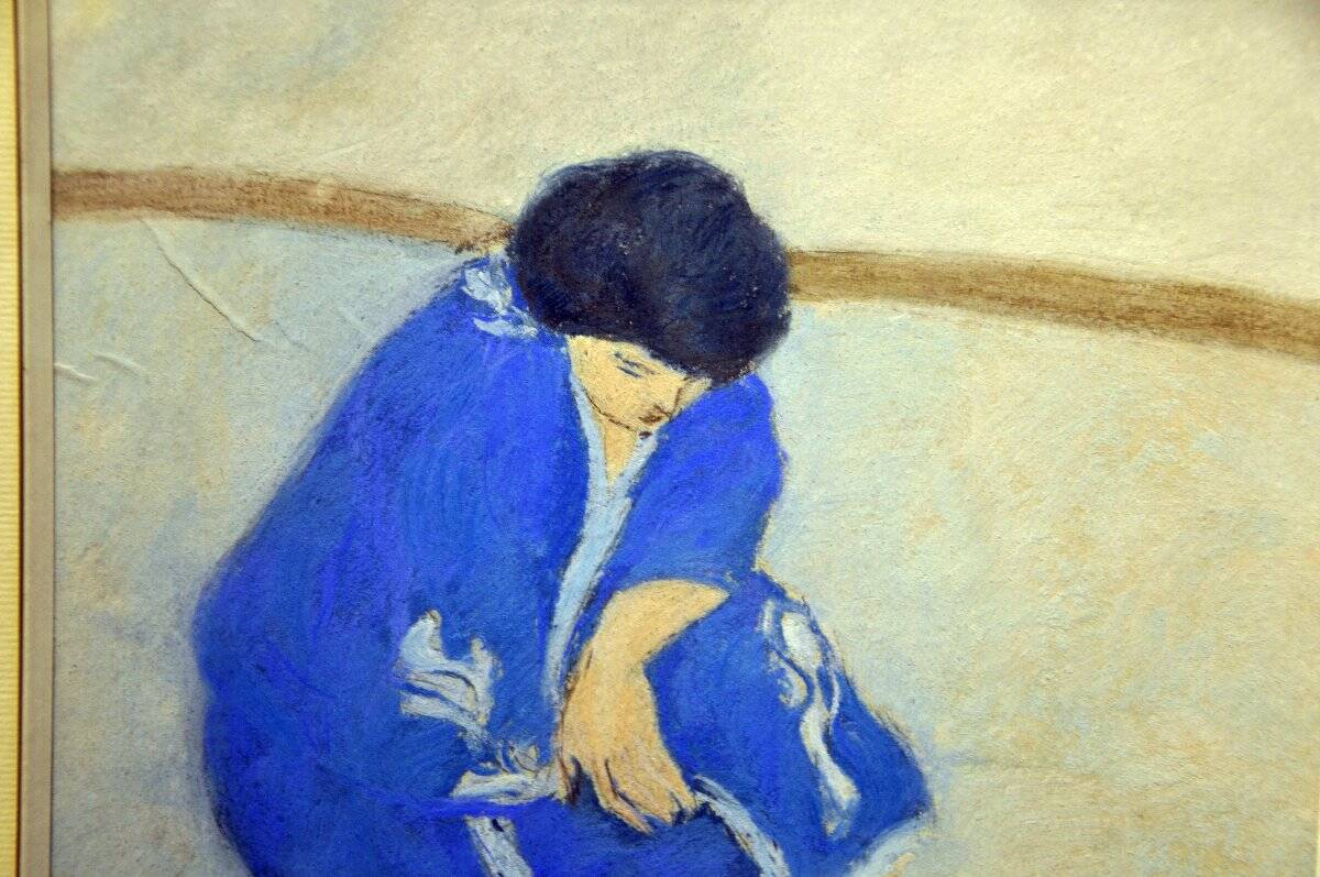 Pierre Boncompain pastel Woman in blue kimono circa 1980