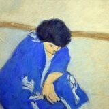 Pierre Boncompain pastel Woman in blue kimono circa 1980