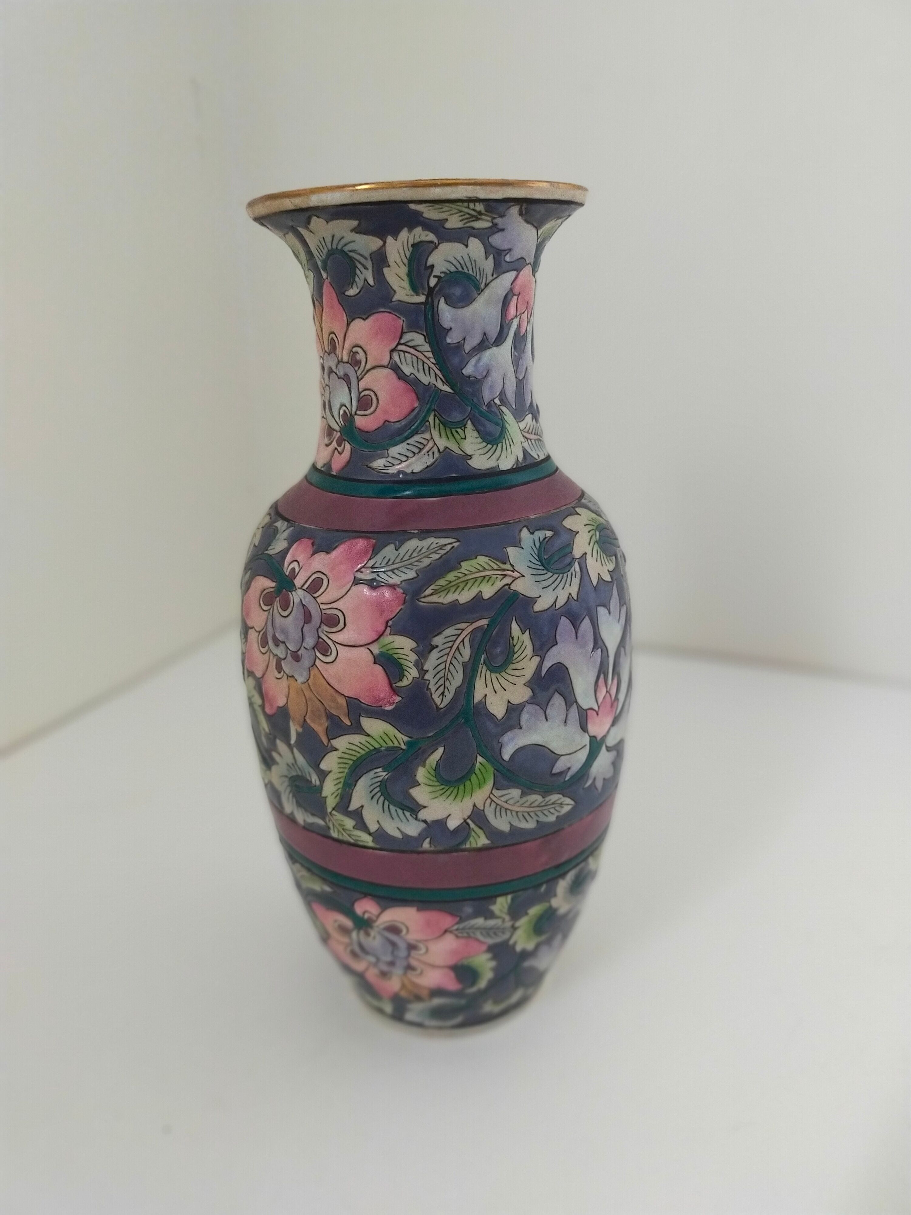 Asian vase with flowers signed and numbered