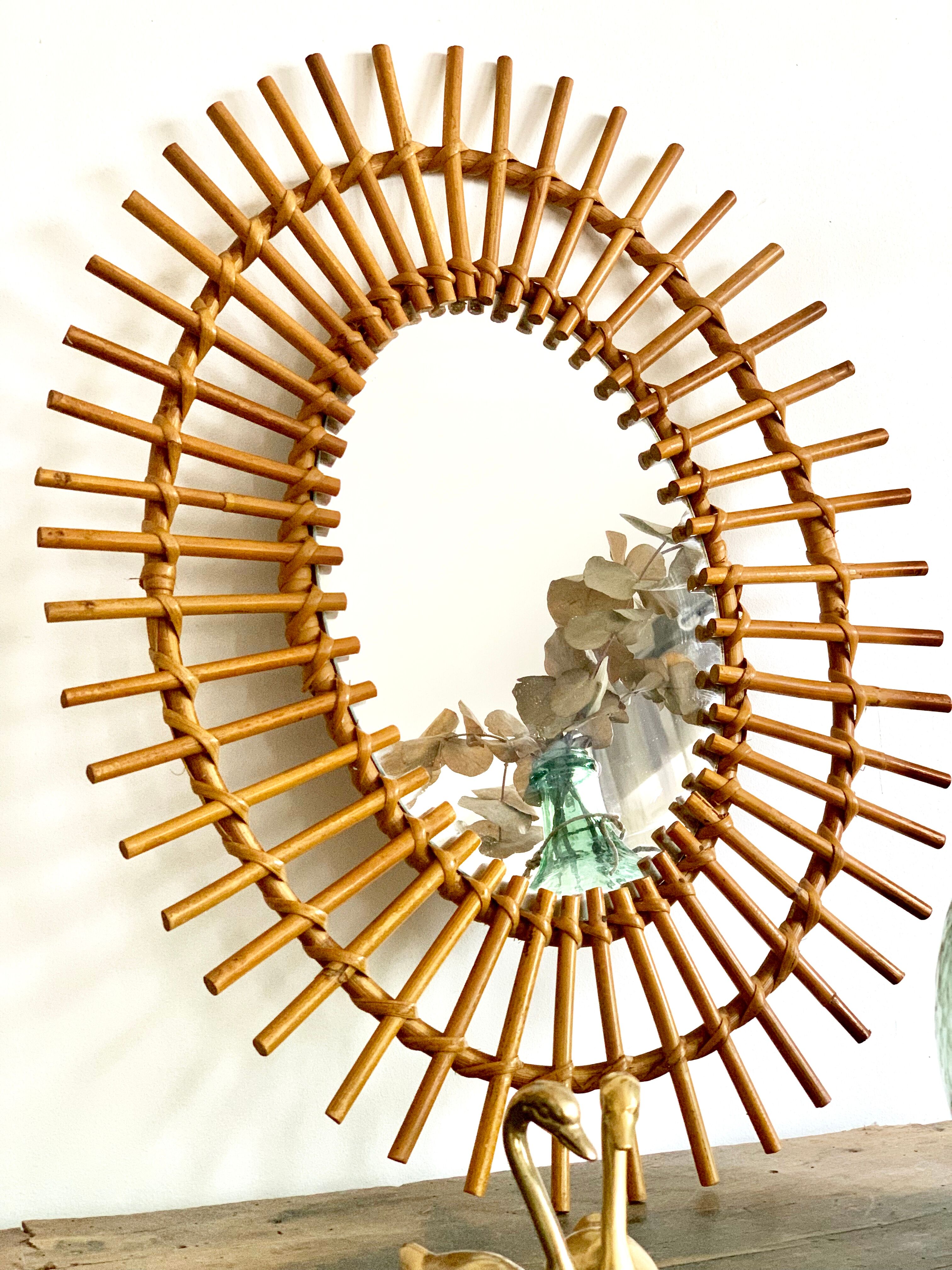 Old vintage rattan mirror 44x54cm