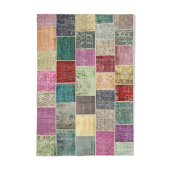 Tapis patchwork multicolore vintage 205 cm x 300 cm fait à la main anatolian vintage