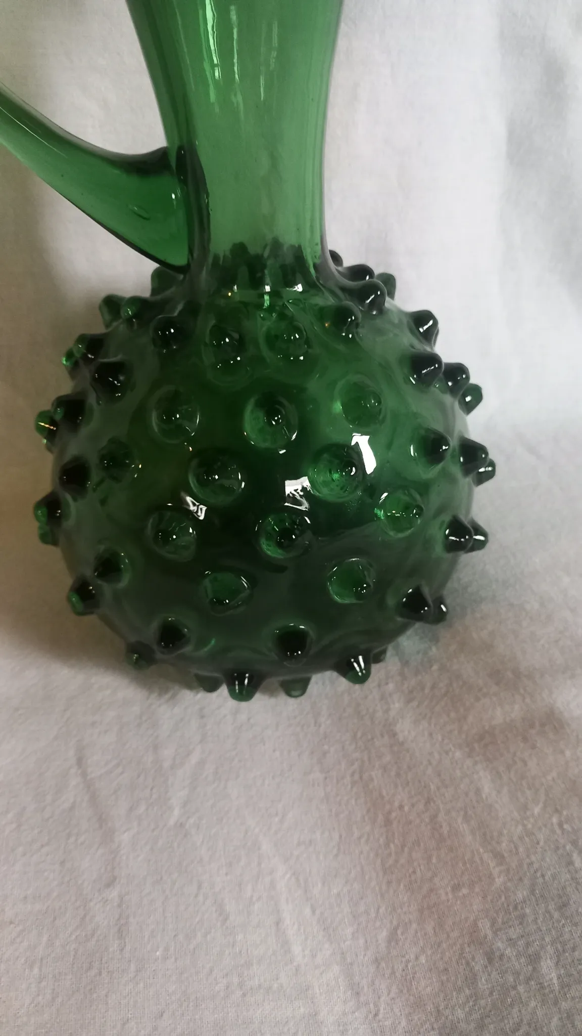 Vintage glass art vase Pichet Empoli Green with spikes – Italy, c