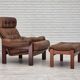 1970s, Swedish design, armchair with footstool, furniture leather.