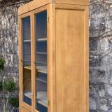 Parisian glass cabinet in solid raw oak, 1950