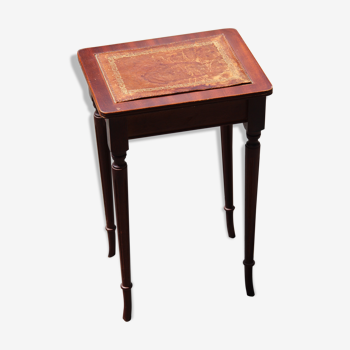 mahogany and leather-covered side table