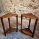 Vintage oak nesting tables set, round coffee table from the 1960s with two integrated side tables.