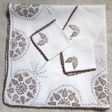 Teacloth embroidered linen cloth with 3 towels
