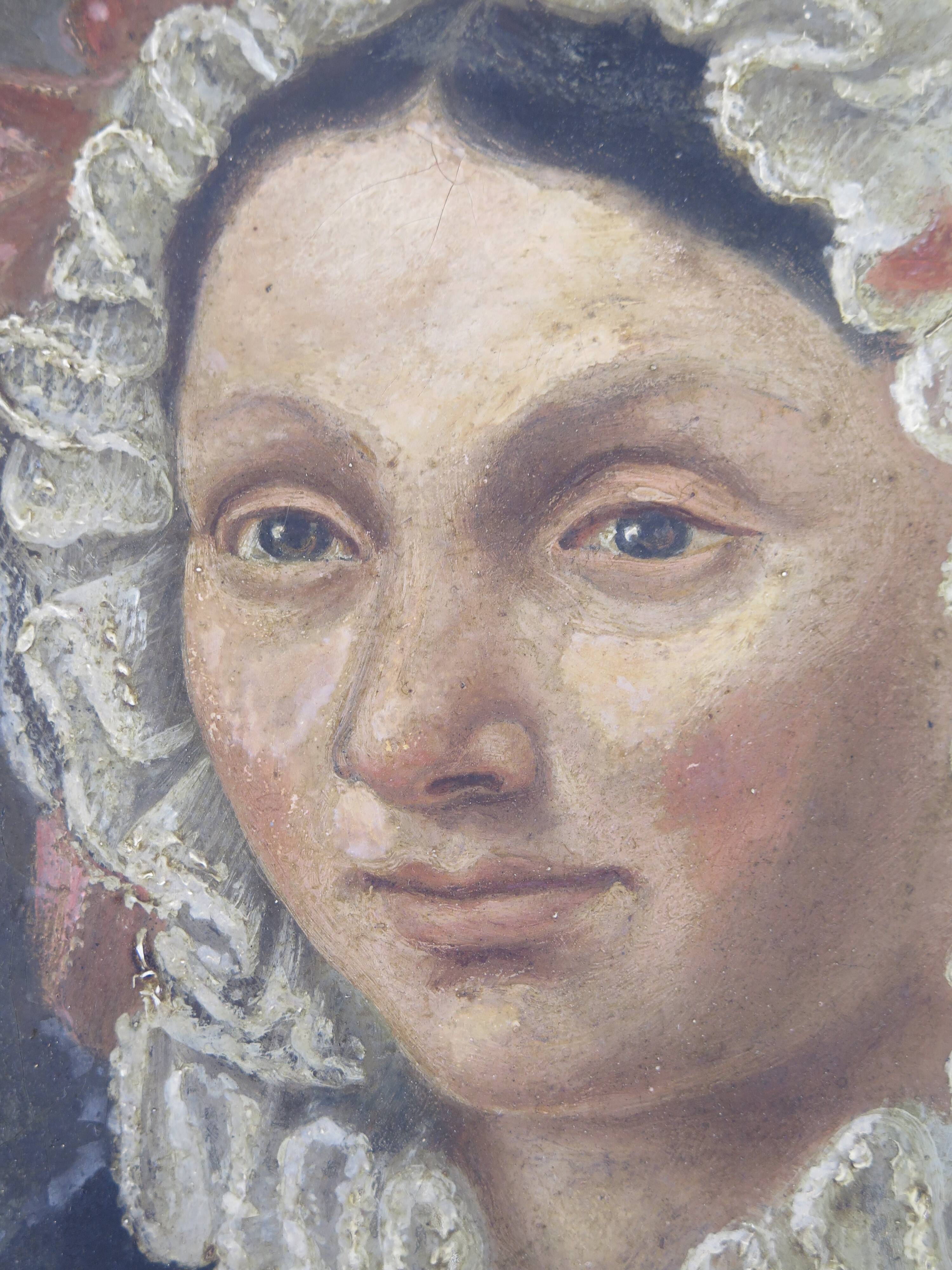 Antique 19th Century Portrait of a Woman French Flemish School Oil Painting