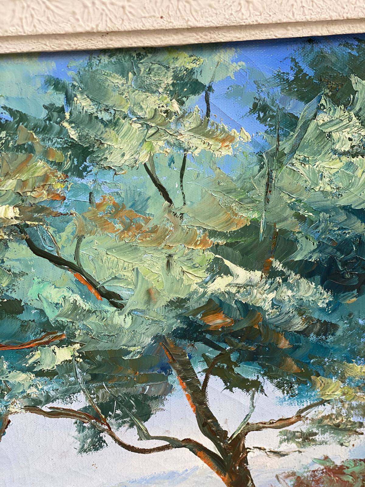 Oil painting on canvas, mount and lake, signed Huet 100x50