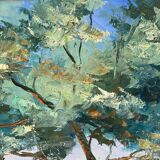 Oil painting on canvas, mount and lake, signed Huet 100x50