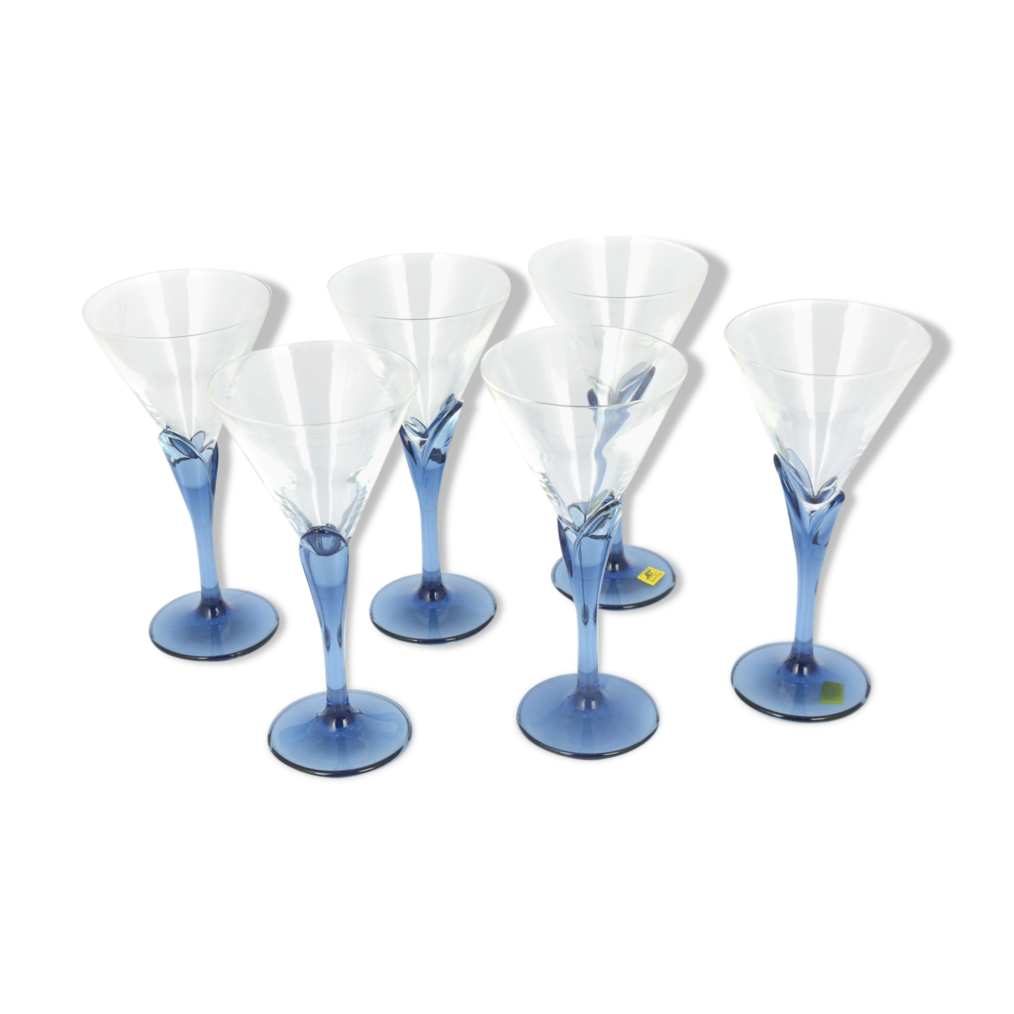 6 crystal glasses Florian Blue Light & Music by Luigi Bormioli, Italy of the 1980s