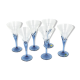 6 crystal glasses Florian Blue Light & Music by Luigi Bormioli, Italy of the 1980s