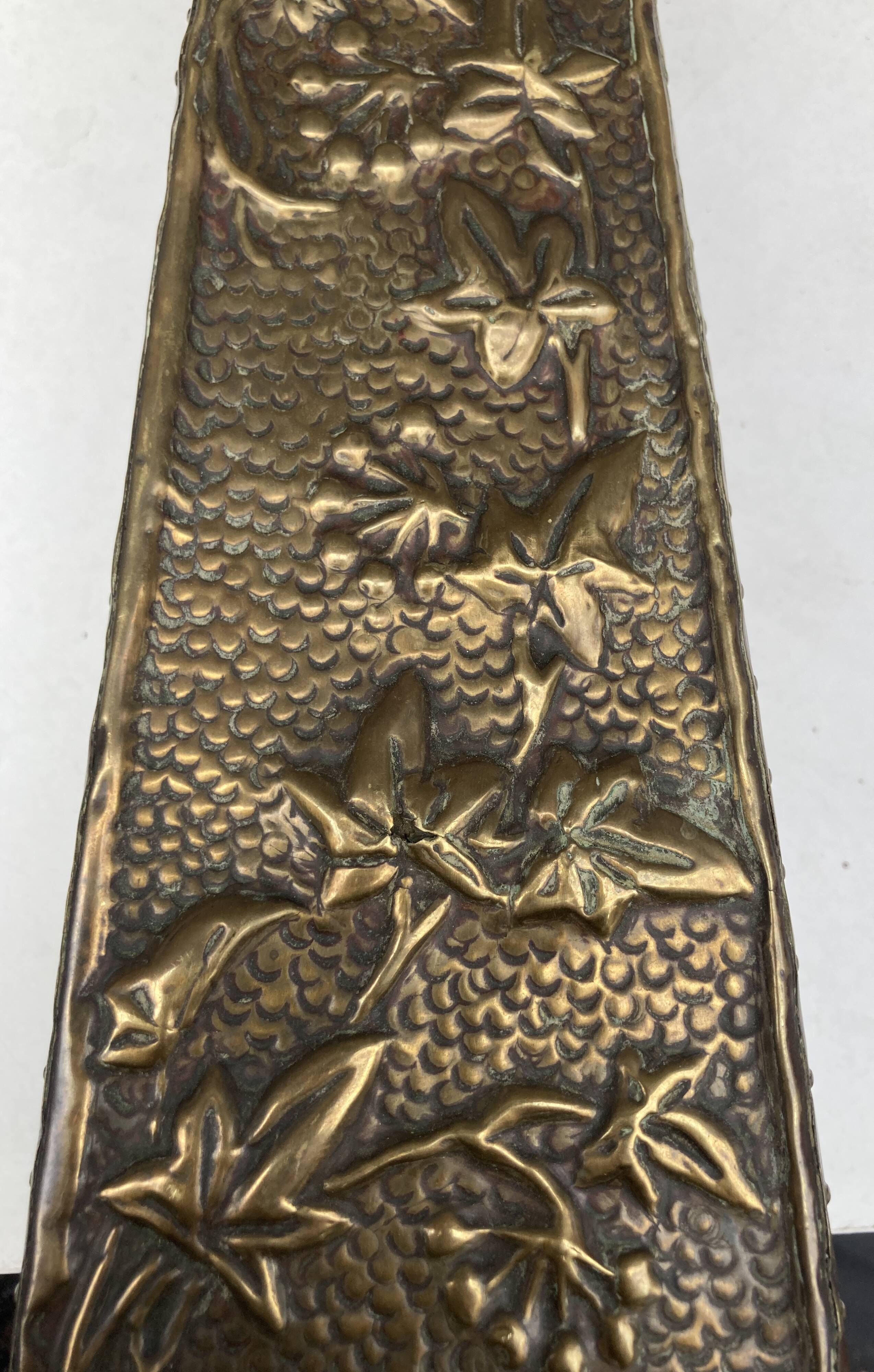 Embossed metal vase by alfred daguet, 1900 art nouveau period