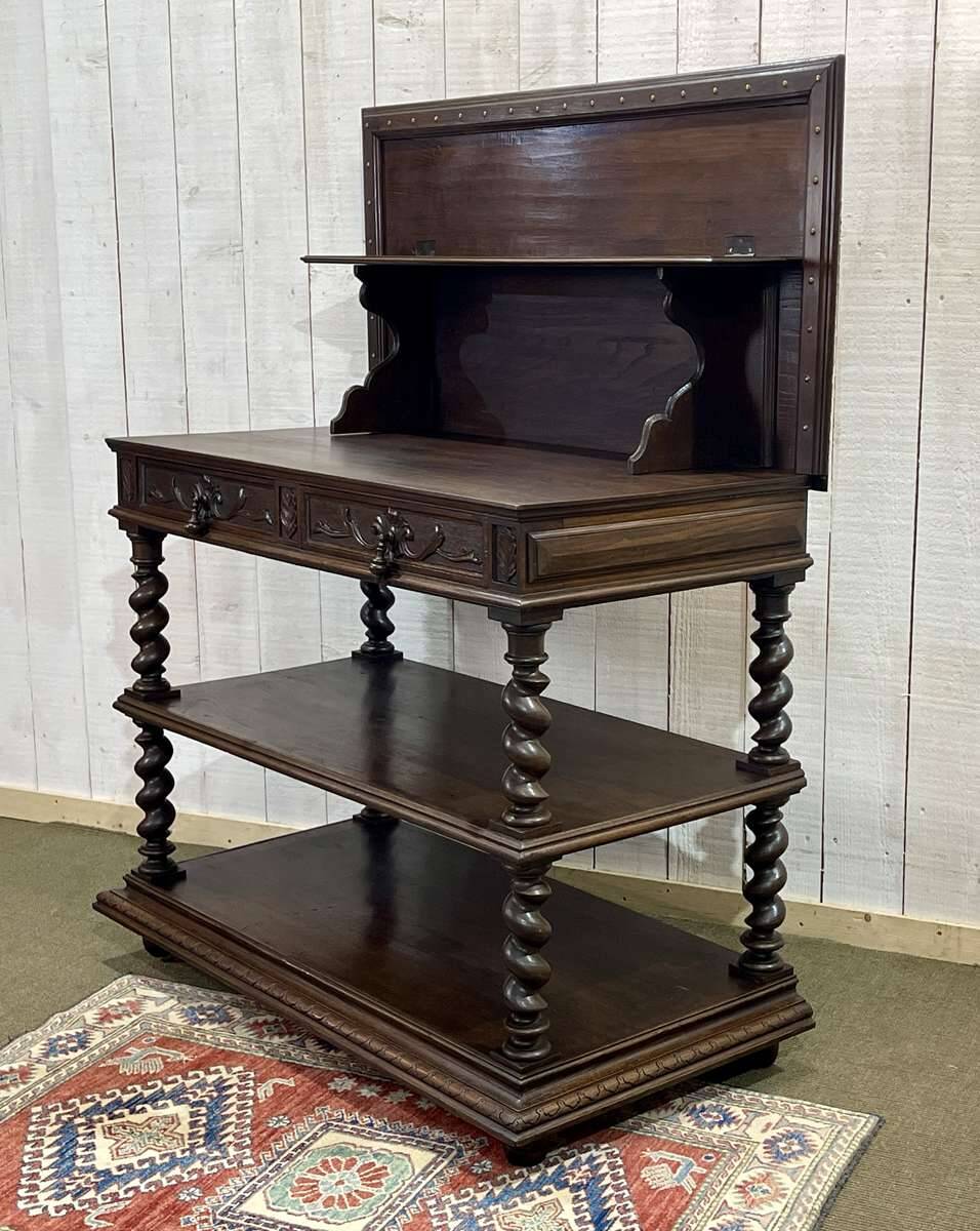 Henry II late 19th century oak serving trolley - top opens into a dresser