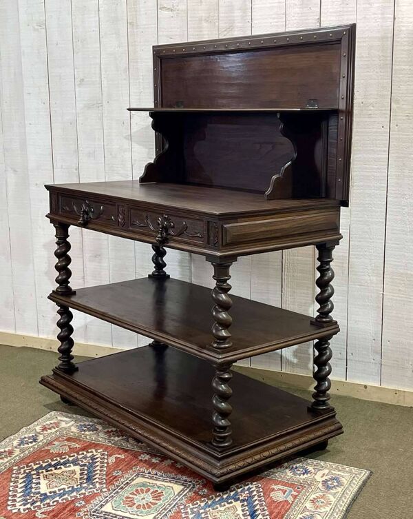 Desserte Henry II fin XIXème en chêne - plateau ouvrant en vaisselier