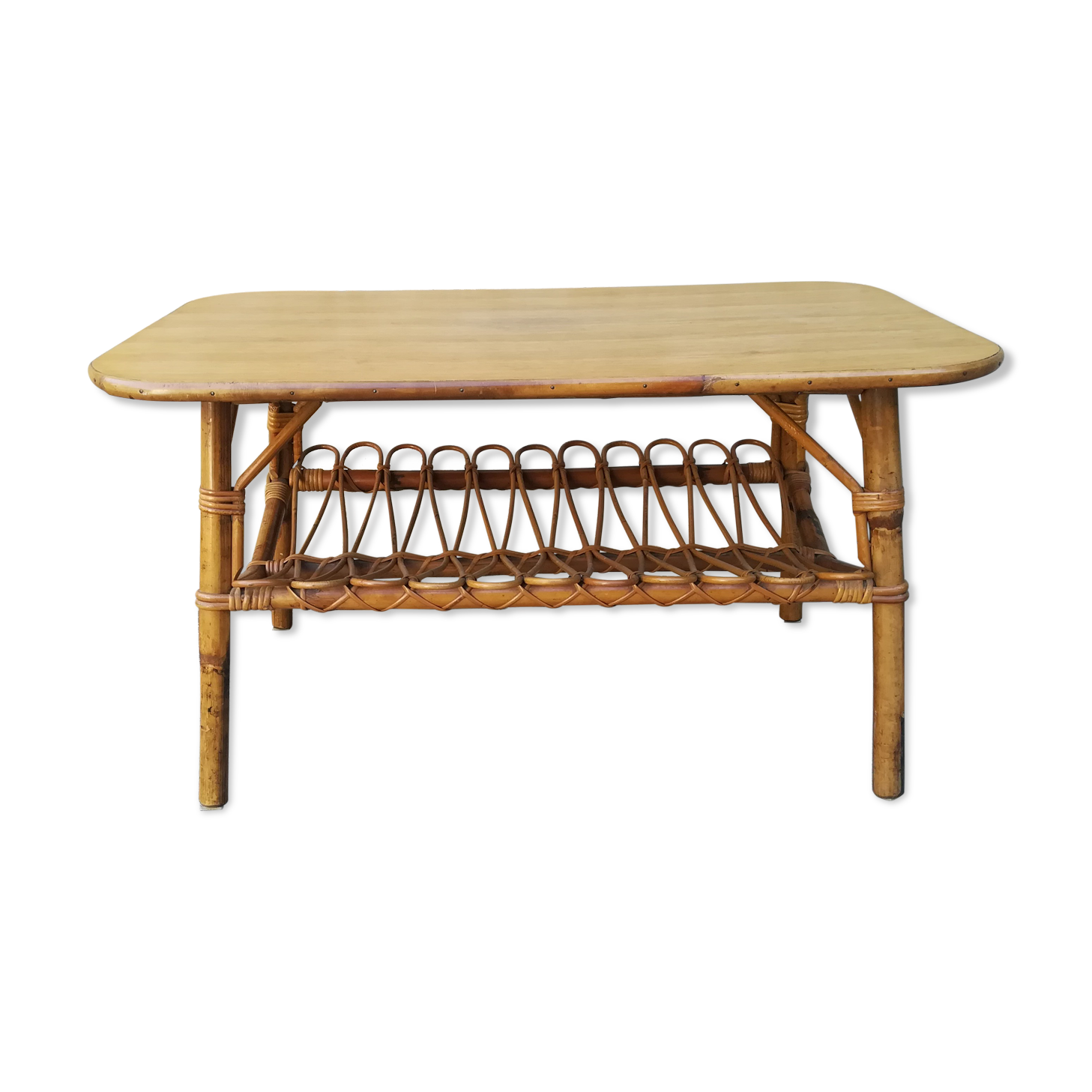 Rattan and bamboo coffee table