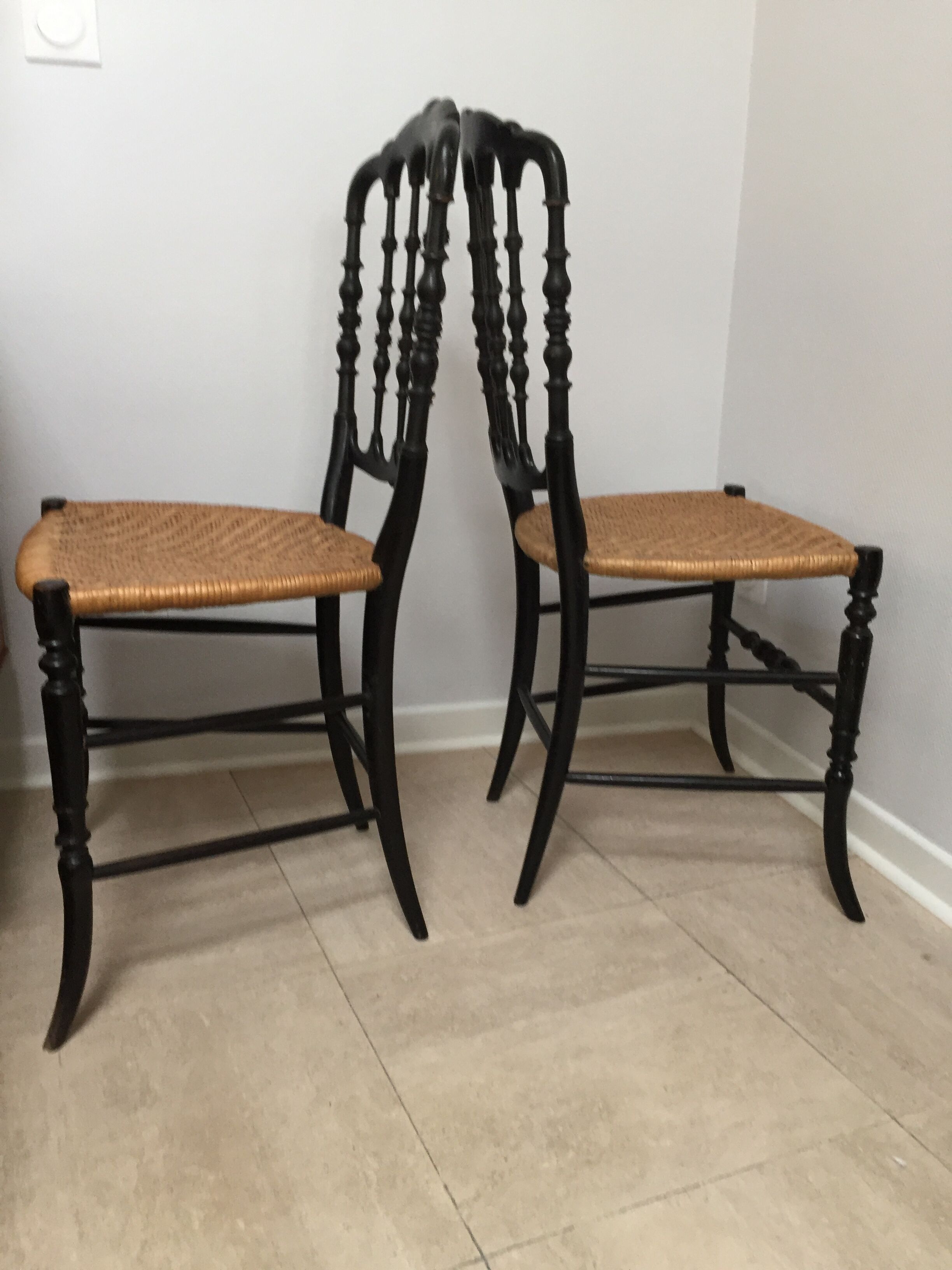 Napoleon lll chairs in blackened wood, early 20th