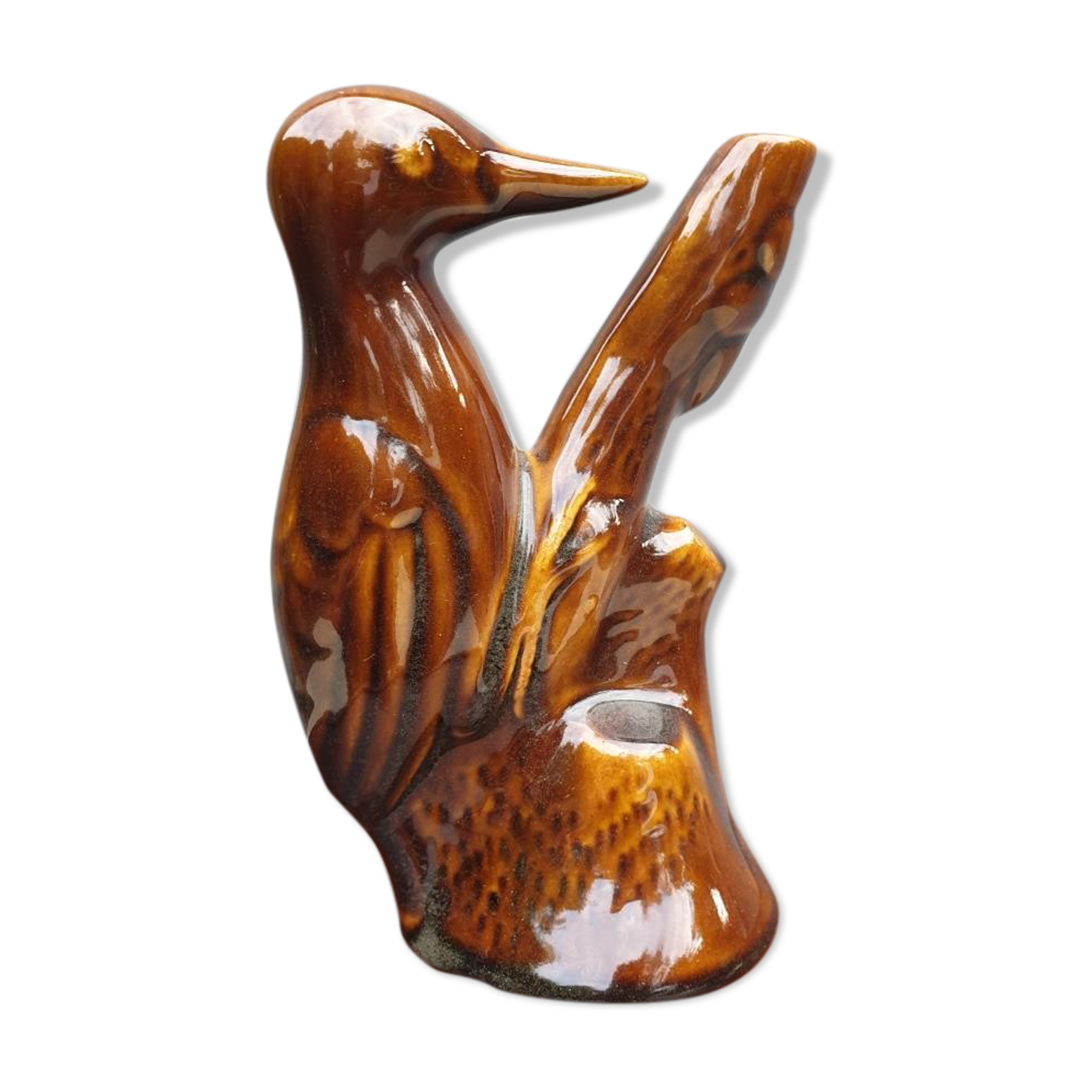 Vase soliflore pic-vert glazed brown earthenware