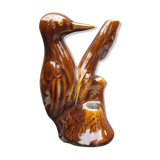 Vase soliflore pic-vert glazed brown earthenware