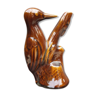 Vase soliflore pic-vert glazed brown earthenware