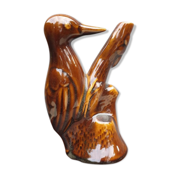 Vase soliflore pic-vert faïence brune vernissée