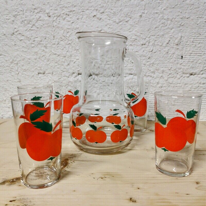 Service à orangeade vintage décor pommes
