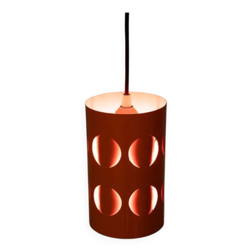 Vintage orange suspension light in a 1970s space age style.