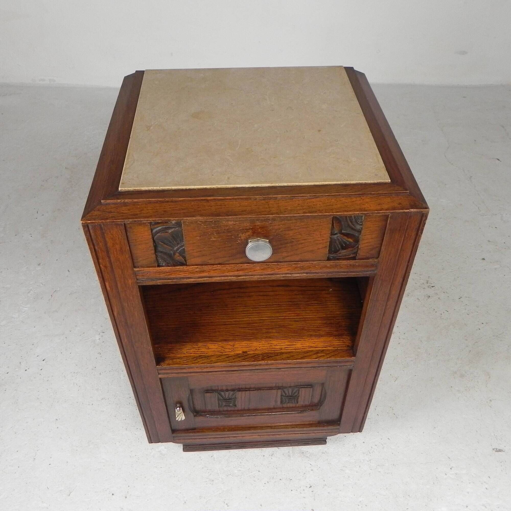 Art Deco bedside table with marble top, 1930s
