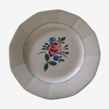 Assiette plate décor floral Digoin