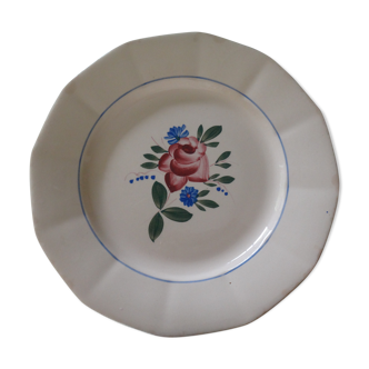 Assiette plate décor floral Digoin