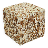 Pouf carré vintage en cuir de chèvre à motif patchwork mosaïque