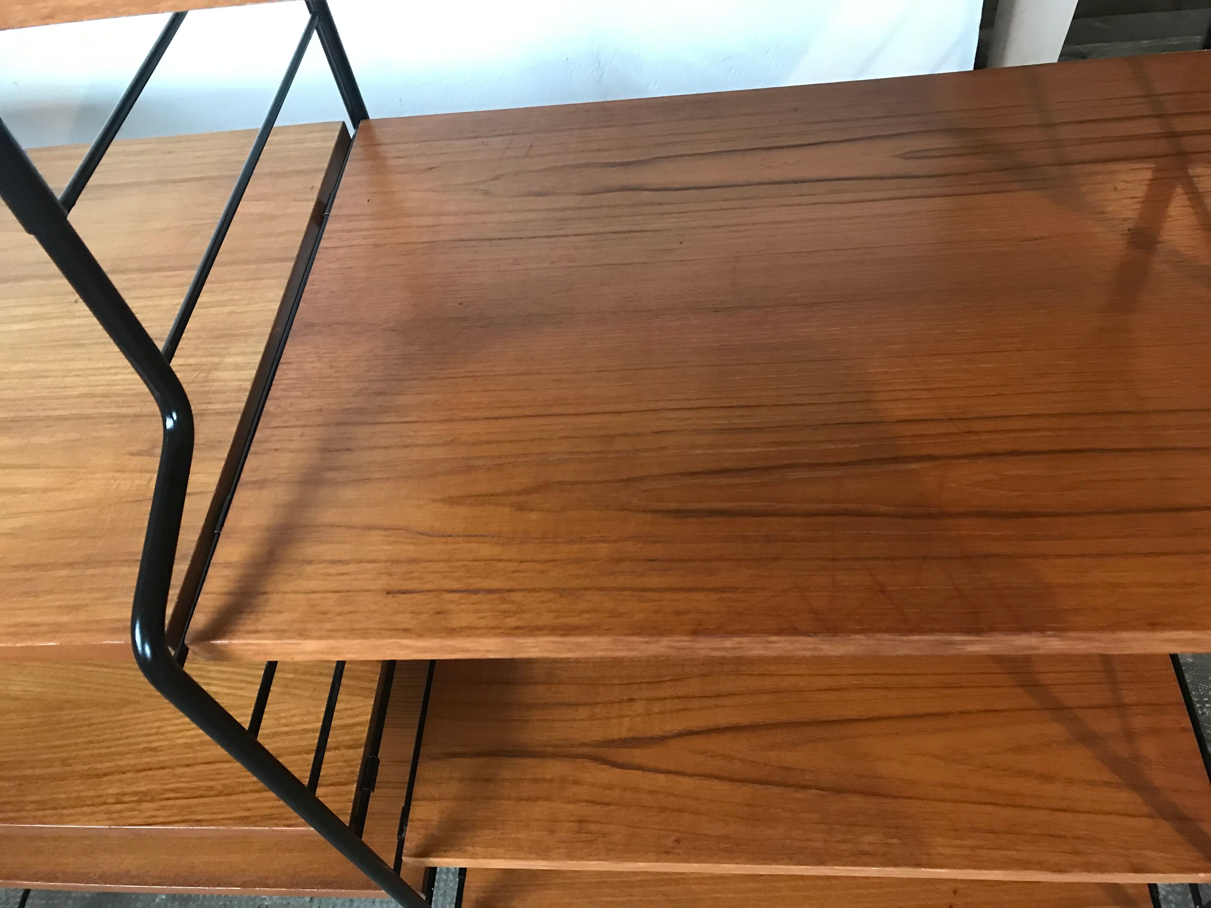 Modular vintage string wall shelf system with 1960-1980's desk