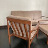 Vintage Scandinavian teak lounge — 3-seater sofa and two armchairs.