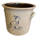 Cache pot en gres vernisse decor oiseau bleu au colbalt avec petites oreilles