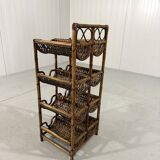 Casier à vin en rotin, porte-bouteilles, années 1970