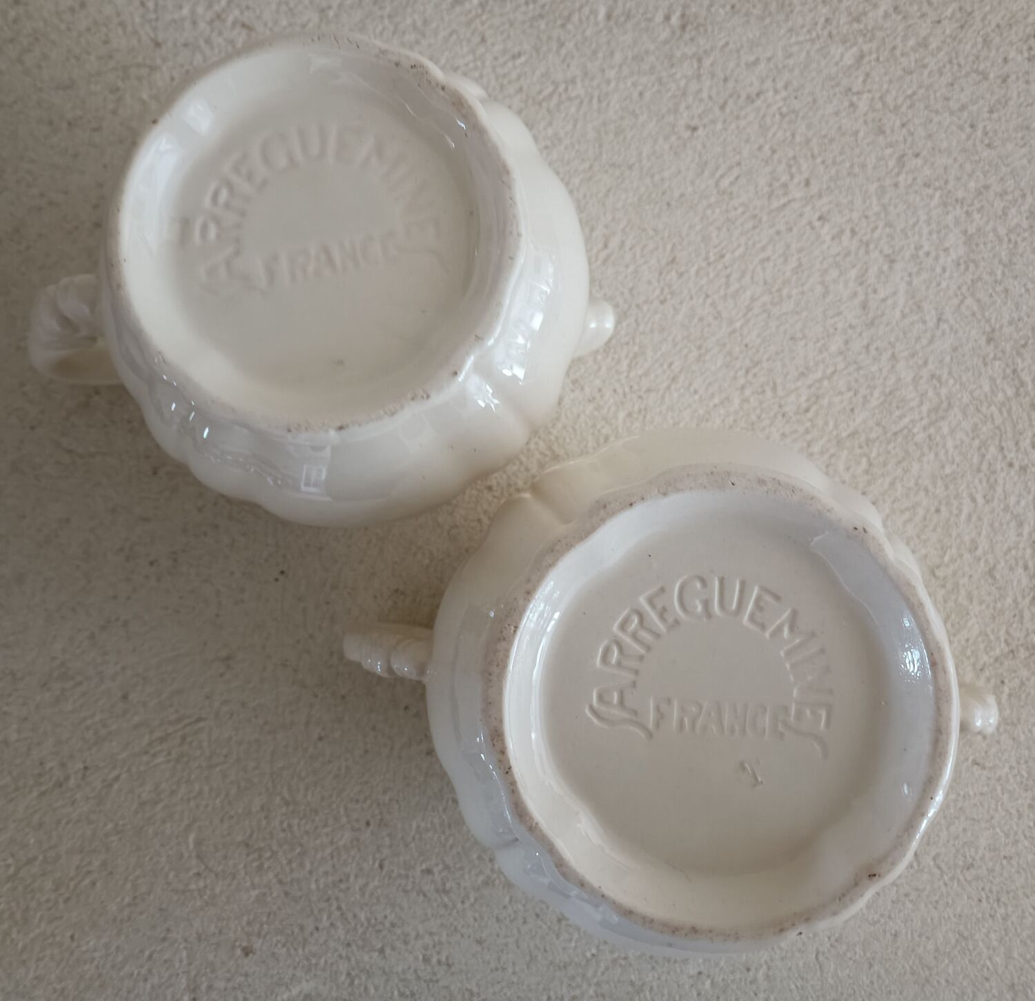 Teapot, sugar bowl and ivory milk jar from Sarreguemines