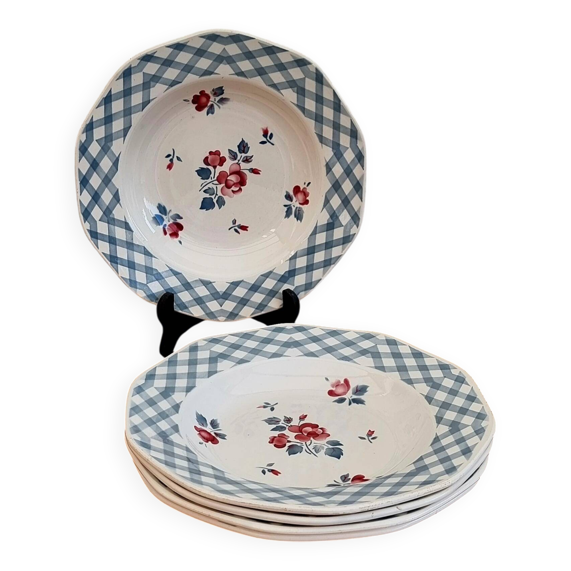 Set of 5 Digoin Sarreguemines deep plates, Bastia model