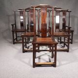 6 Vintage Oriental Asian Chinese Brown Tallback Yokeback Side Chairs. 2 x armchair / 4 x without a