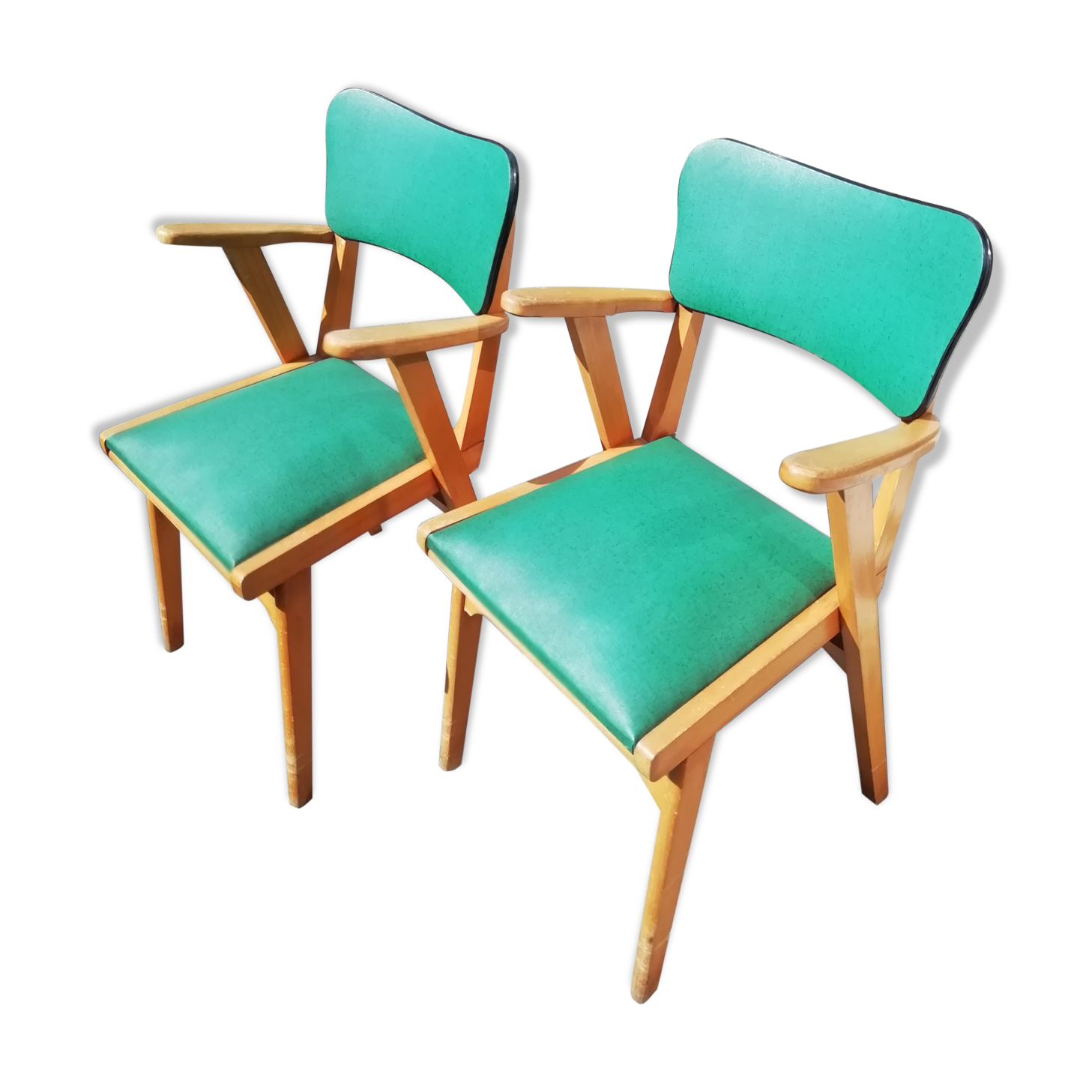 Pair of vintage 60s green armchairs