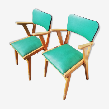Pair of vintage 60s green armchairs