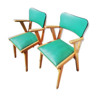 Paire de fauteuils vintage années 60 verts