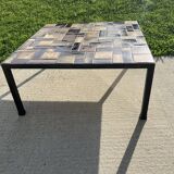 Brutalist coffee table in wrought iron and ceramic from the 70s