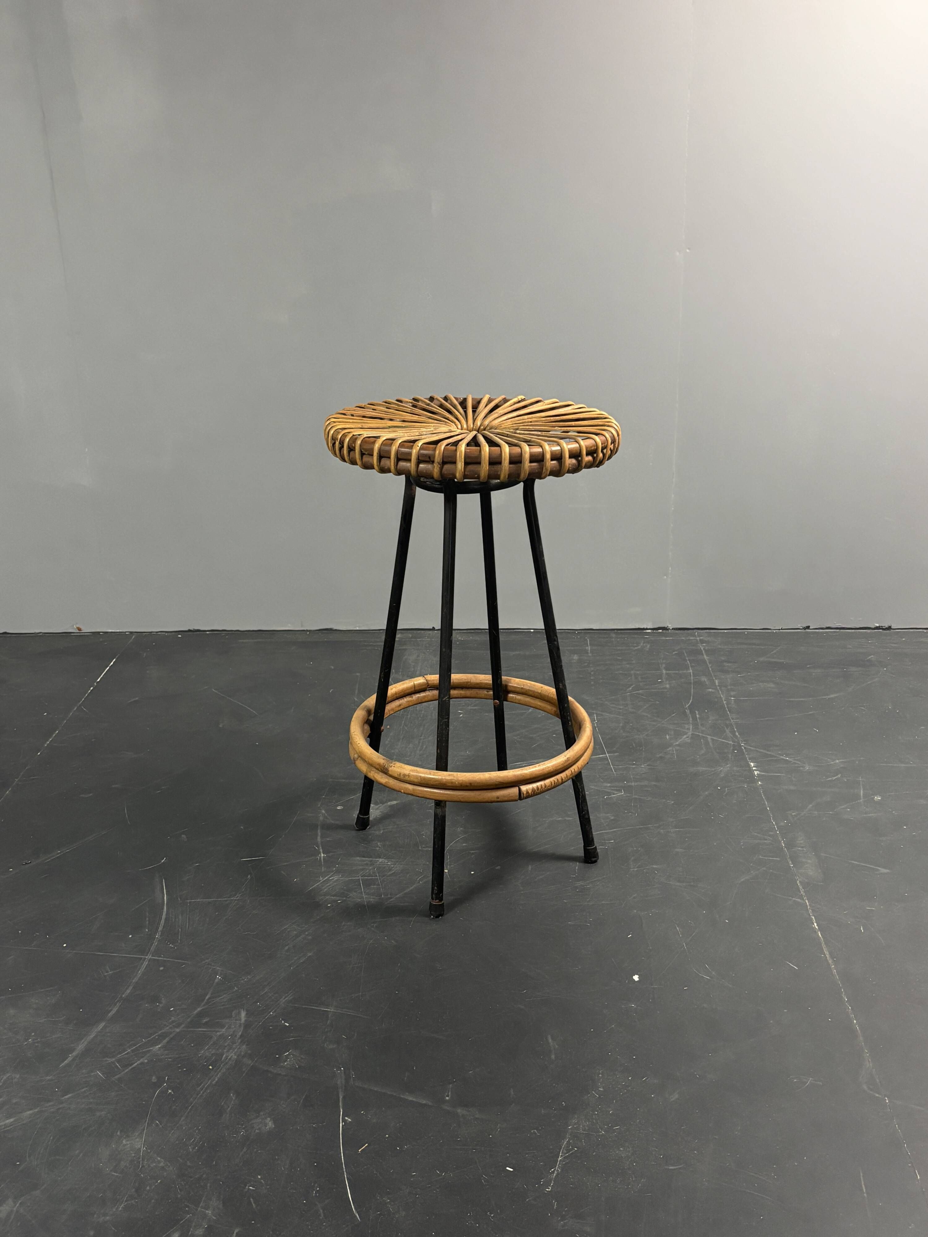Midcentury Dutch rattan bamboo bar stools by Rohe Noordwolde, 1950s
